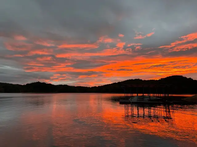 Sunset over Norris Lake by the dock at Parsons Shores Lodge, Norris Lake, Sharps Chapel TN