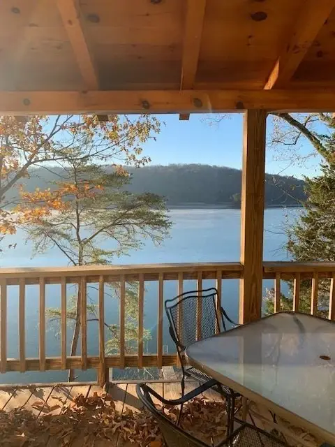 Upper deck in fall overlooking Norris Lake at Parsons Shores Lodge, Norris Lake, Sharps Chapel TN